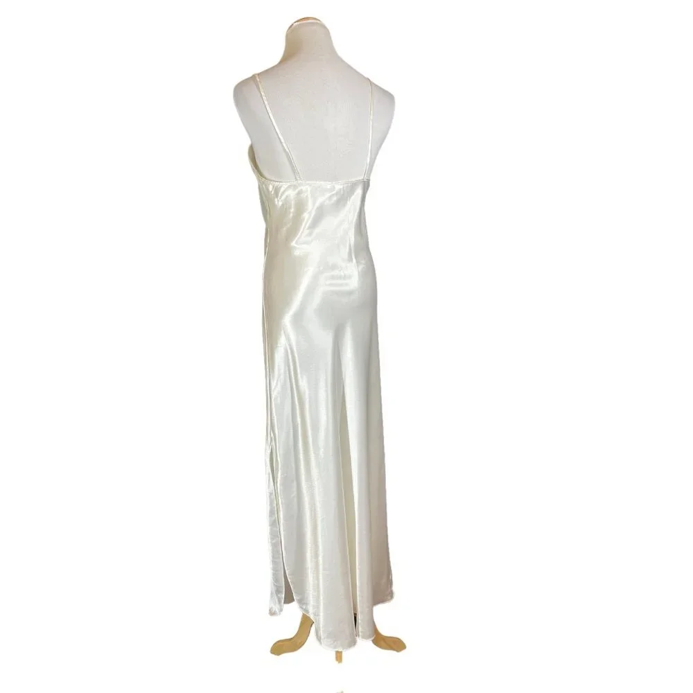 1990s Size S Cream Satin Nightgown Bias-Cut Elegant Glamorous - Picture 8 of 9